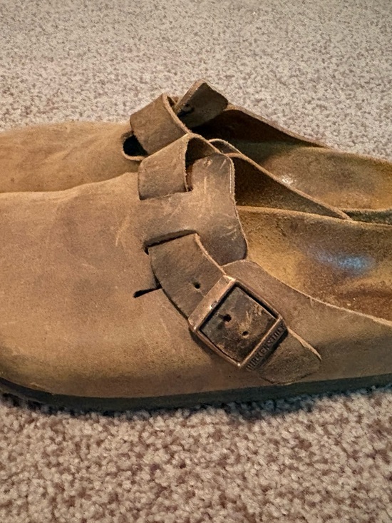 Birkenstock Shoes - Birkenstock Brown Suede Slip-On Clogs with Buckle